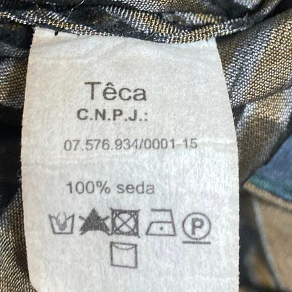 Teca 100% Silk Multicolor Mesh High Neck Short Sleeve Sheer Blouse Top Size M - Picture 5 of 5